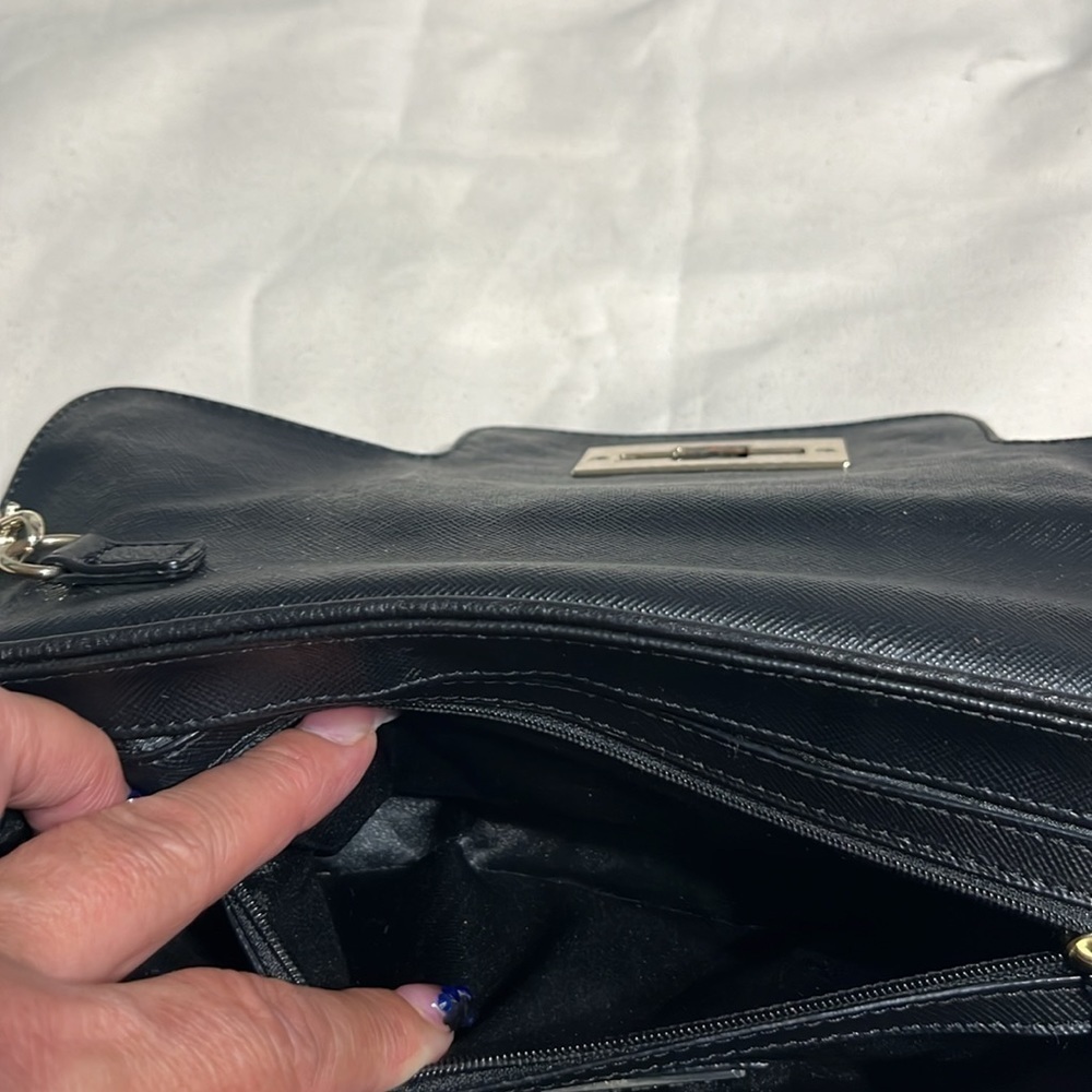 DKNY Black Leather/Black Canvas Shoulder Clutch - Picture 8 of 9